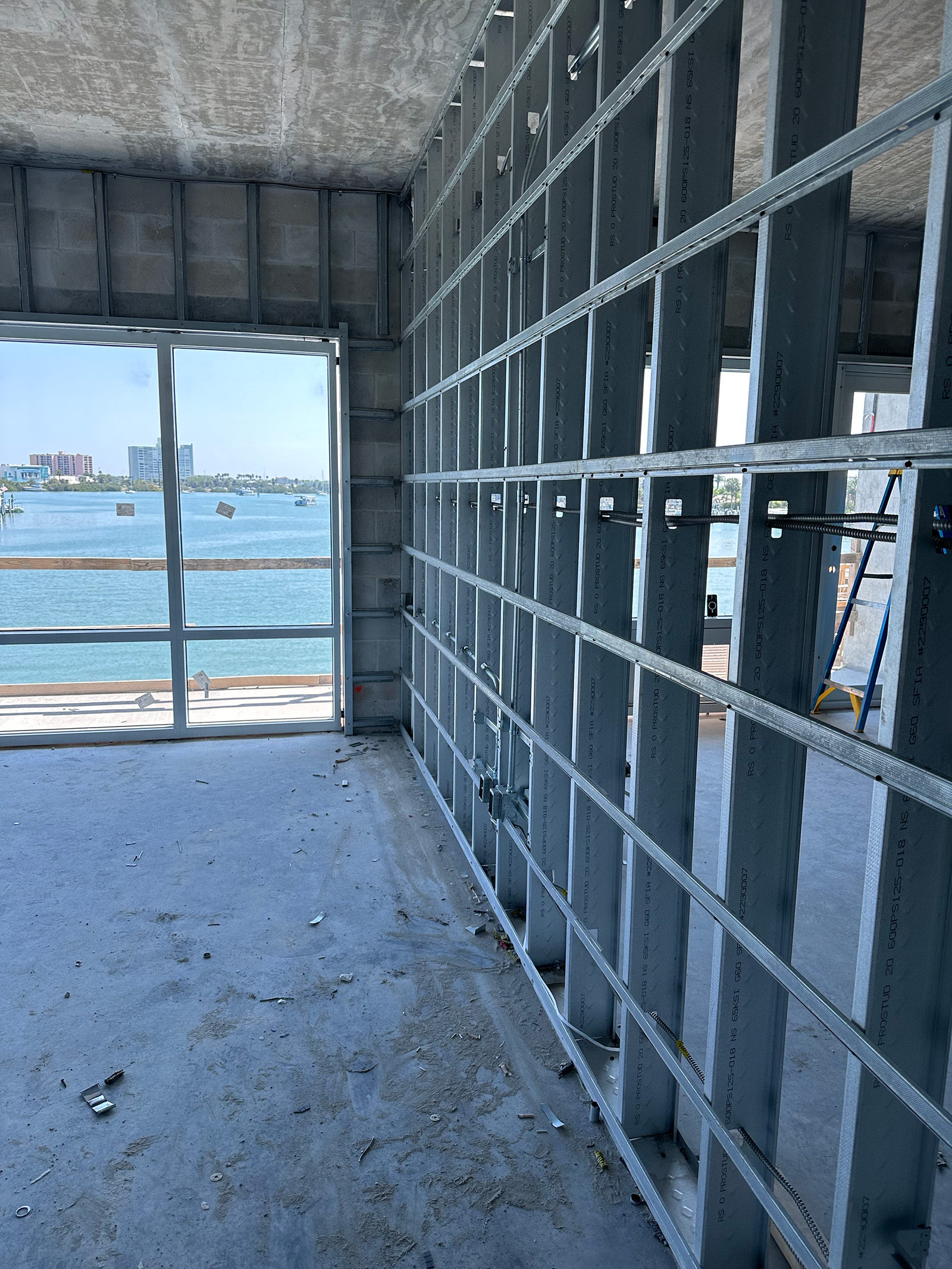 Interior steel framing with a window opening