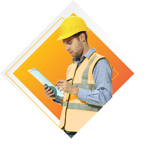 RAM Steel technical services worker on an orange diamond